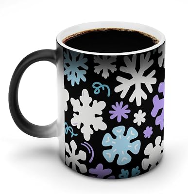 Coffee Mug 11 Oz Pure Snowflake Color Changing Mugs, Heat Changing Coffee Mugs with Handle, Heat Sensitive Magic Mug for Women Men Funny Ceramic Cup for Tea Latte Milk Cocoa