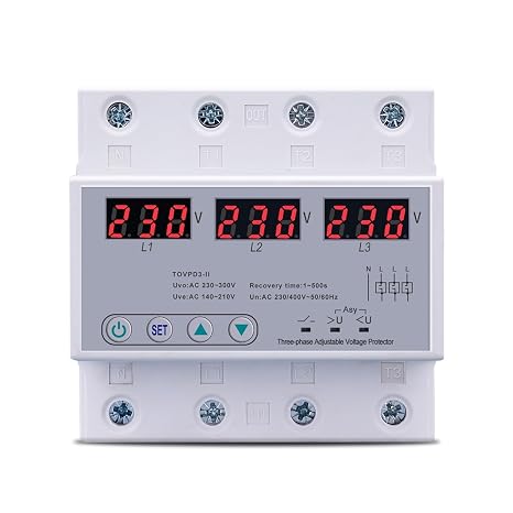 Three Phase Adjustable Voltage Protector 3 Phase Recovery Protective Device Reset 63A 380V 1Pcs