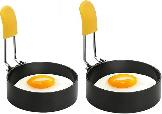 2 Pack Stainless Steel Egg Rings with Anti-Scald Folding Handle Non Stick Coating Suitable for Egg Frying Shaping Pancakes Mini Burgers (2 Pack)