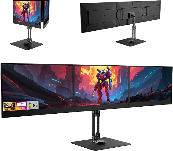 DEPGI 14" Triple Laptop Screen Extender, Freestanding Laptop Screen Extender, 3x14 FHD IPS Extended Monitor Versatile Dual & Triple Screen Modes for All 13-17" Laptops (Mac/Windows/M1-M5 Compatible)