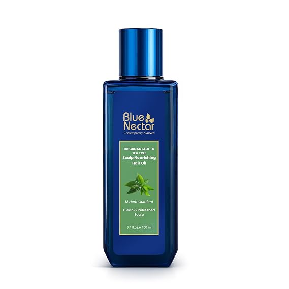 Blue Nectar Tea Tree Oil for Hair | Natural Anti Dandruff Oil for Scalp | Ayurvedic Plant Based Neem Amla Hair Oil (12 Herbs, 3.38 Fl Oz)
