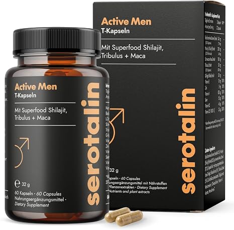 serotalin Active Men Maca Capsules Fenugreek with Shilajit Black Maca & Tribulus Terrestris Vegan & Made in Germany 60 Capsules