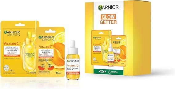 Garnier Vitamin C* Glow Getter Giftset - Face Serum, Sheet Mask & Eye Mask