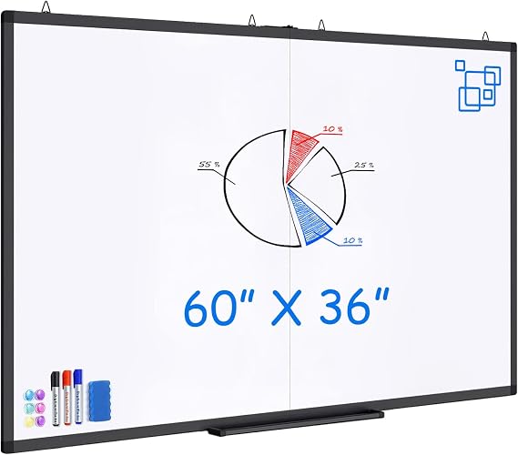 White Board Dry Erase 60x36, Maxtek Magnetic Whiteboard Wall Mounted, Black