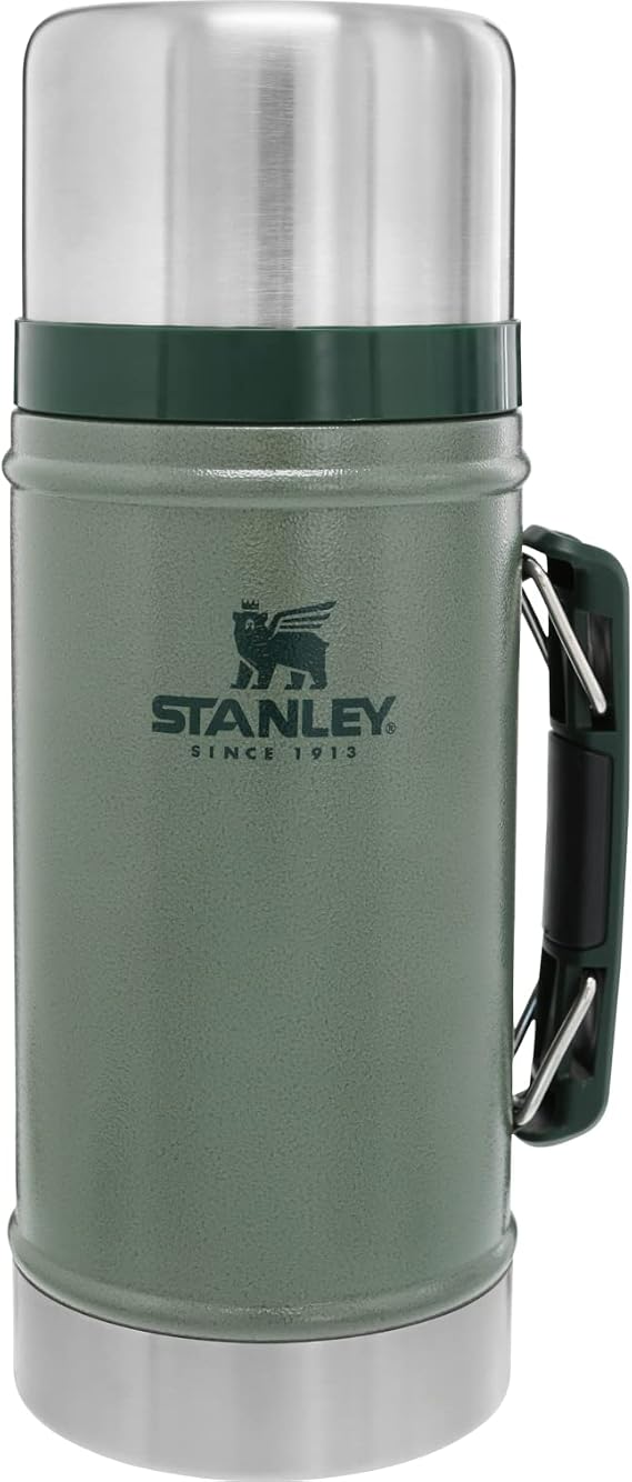 Stanley Classic Legendary Large Food Jar 1.0 qt Vacuum Insulated Food Container Wide Mouth Screw On Lid Packable for Travel Stainless Steel with Leakproof Lid BPA-Free Hammertone Green