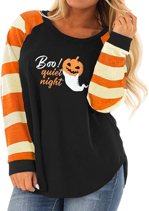 ROSRISS Womens Plus Size Long Sleeve Tunic Crewneck Colorblock Striped Tee Shirt