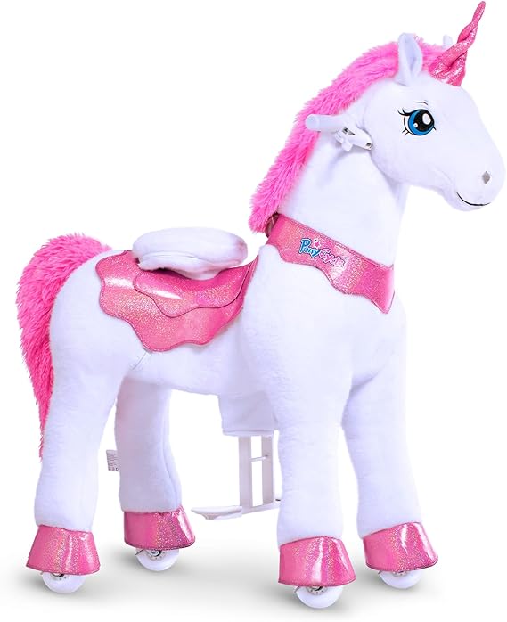PonyCycle Ride On Unicorn Toys for Girls Pony Riding Pink Unicorn Rocking Horse With Brake/35.4" Height/Size 4 for 4-7 Years Riding Animal Plush Pony Toy Birthday Gift E412 | 楽しく安全。子供用。ブレーキ付き。バッテリー不要。高さ35.4インチ。頑丈な乗馬ポニー、乗馬用おもちゃ、誕生日プレゼント。