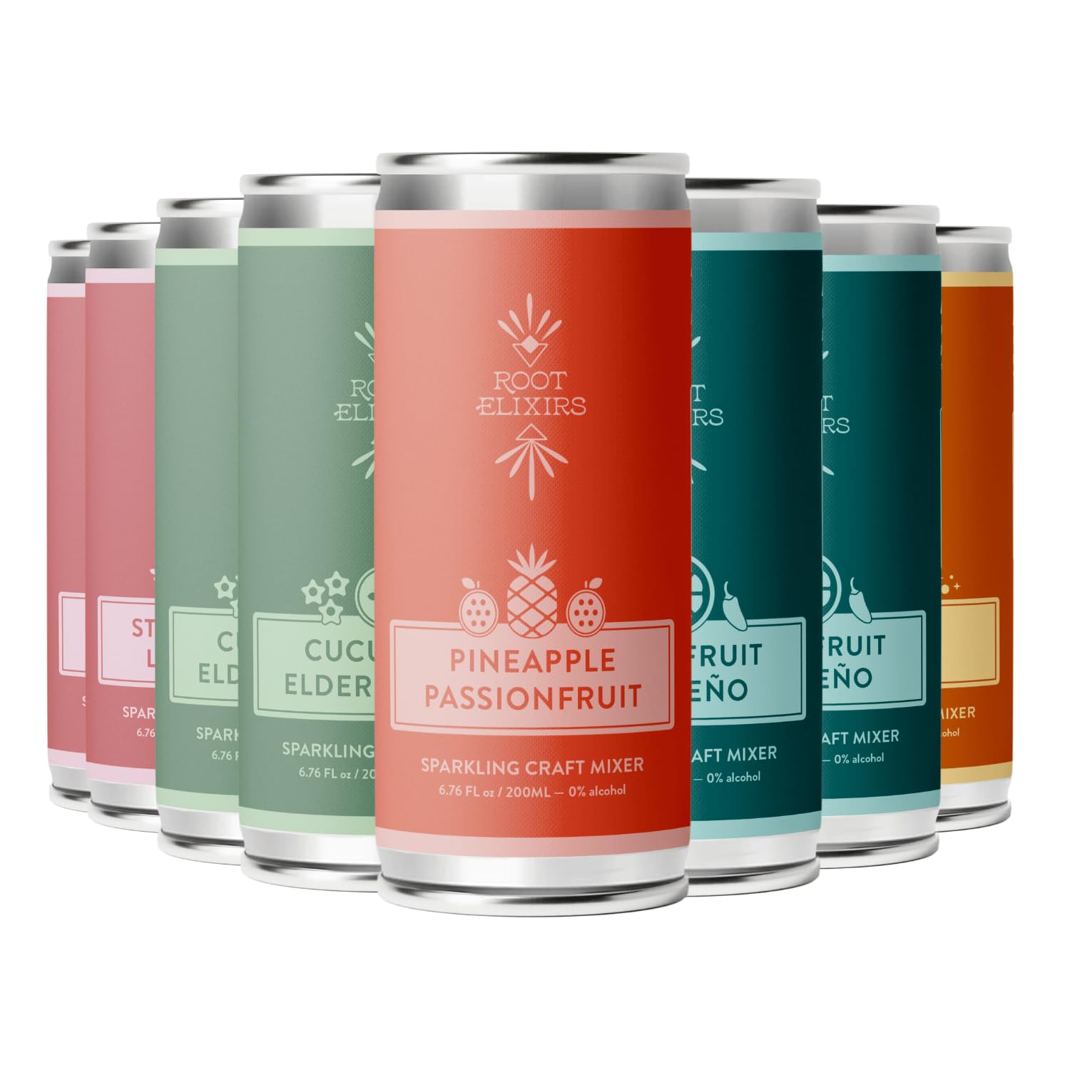 Root Elixirs Variety Pack Sparkling Mixers for Craft Cocktails or Mocktails | All Natural, Zero Proof, Fresh Citrus, Real Ingredients, No Artificial Sweeteners, 200ml Pack of 8