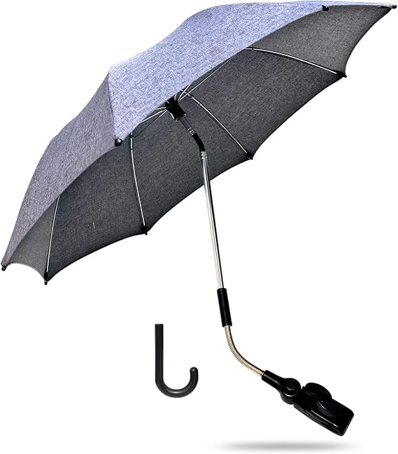ZjRight Pram Parasol, 50+ UV 73cm Stroller Umbrella with Adjustable Fixing Clamp & Umbrella Handle for Pram, Stroller, Pushchair and Buggy - Grey