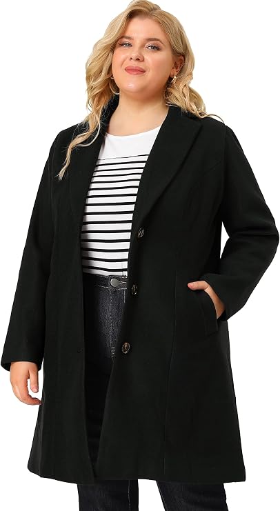 Agnes Orinda Women Plus Size Coat Single Breasted Long Winter Peacoat