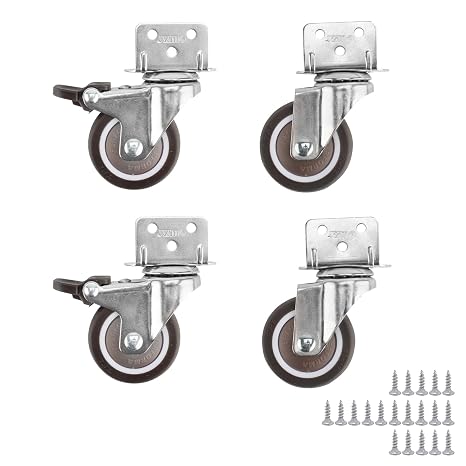 HOWDIA 2" Swivel Plate Caster Wheels with Brake L-Bracket Side Mount TPR Rubber Small Furniture Replacement Silent Mute Locking Casters for Furniture Legs Set of 4(2 with Brakes & 2 Without)