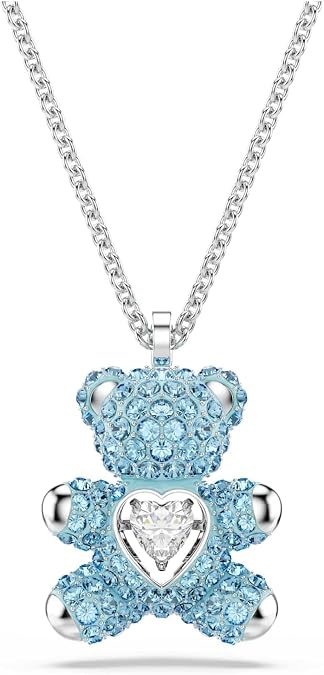 Swarovski Teddy pendant, Bear, Blue, Rhodium finish