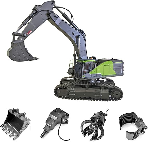 RC Engineering Excavator for Adults, 1/14 Scale 22CH 2.4G 4-in-1 Multifunctional Alloy RC Engineering Car Model with Crusher/Log Grab/Excavator 3 Modes, for Engineering Vehicle Enthusiasts