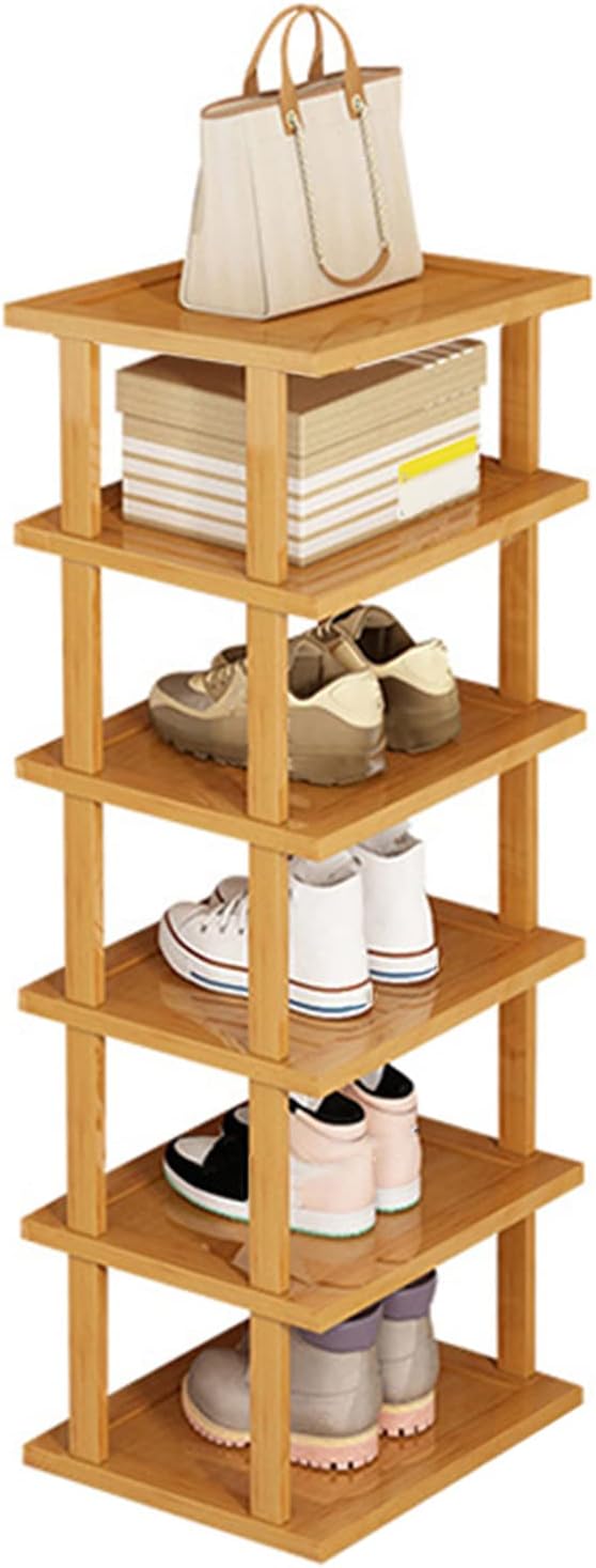 Cuteam 6 Tier Bamboo Shoe Rack, Yellow, Waterproof, Large Capacity, Multifunctional Storage Organizer for Hallway Closet