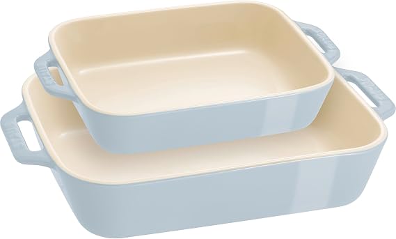 STAUB Ceramic 2-pc Rectangular Baking Dish Set, Macaron Pastel Blue