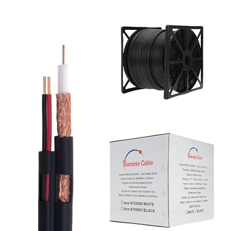 SATMAXIMUM RG59/U Siamese Cable CCTV Video Wire 20-Gauge + 18/2 AWG Power with 95% Shielding, 500ft, Black
