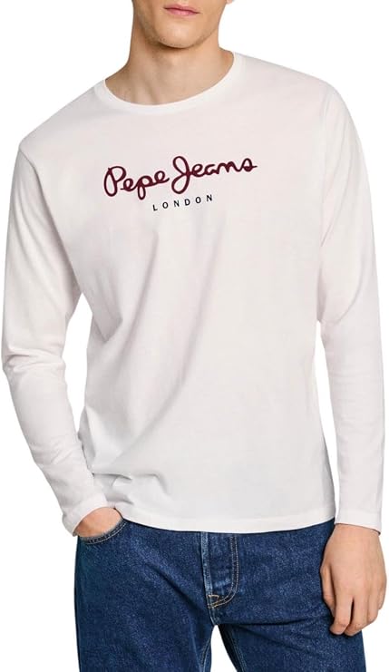Pepe Jeans Mens Long-Sleeved T-Shirt White Size S