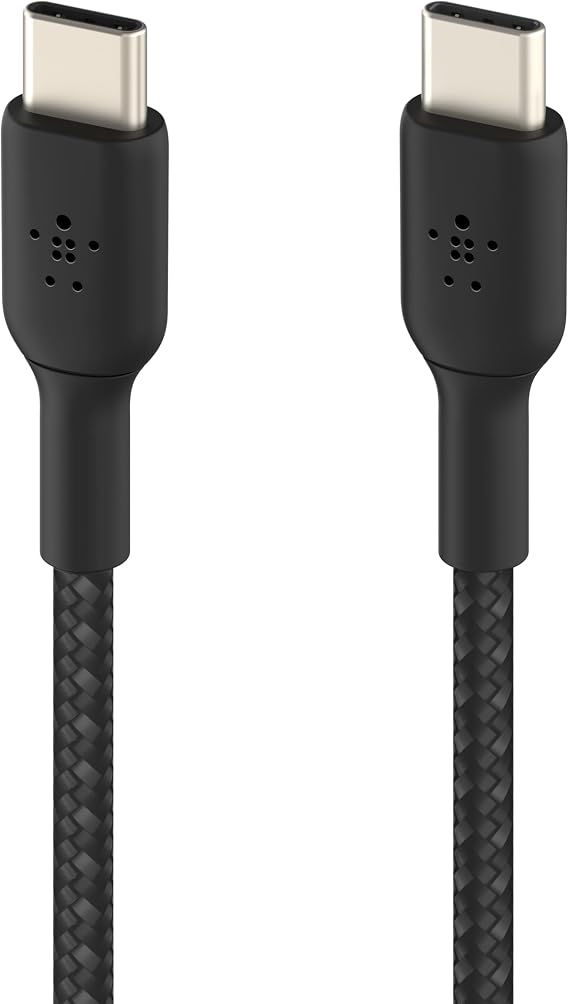 Belkin BoostCharge (0.5ft) Braided USB-C to USB-C Cable for iPhone 16, iPhone 16 Pro, iPhone 16 Pro Max, iPhone 16 Plus, iPhone 15, Galaxy S24, S23, Note10, Pixel 9, Pixel 8, iPad Pro & More - Black