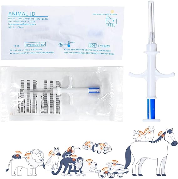 Universal Pet Microchip, 134.2kHz ISO11784/5 FDX-B Pet ID Tags, 15 Bit RFID Microchip Implant Kit for The Management and Tracking of Animals (1PC 1.4 * 8MM)