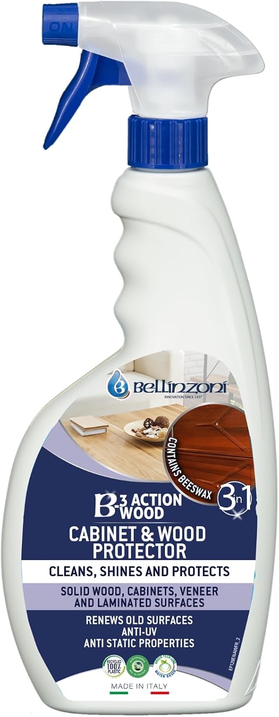 Bellinzoni B-3 Action Wood 3-in-1 Cleaner for Wood Surfaces 750 mL (25.4 fl oz) - Cleans, Protects and Polishes in One Step with No Rinsing - Professional Wood Care Made in Italy