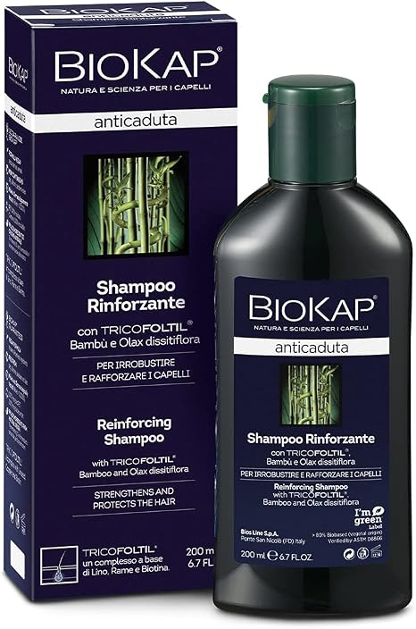 BIOKAP Stärkendes Shampoo 200ml Anti-Haarausfall INTENSIVANWENDUNG 99% natürliche Inhaltsstoffe Stärkt & festigt das Haar Bio-Bambus Olax dissitiflora Öl - Leinsamen Kupfer Biotin