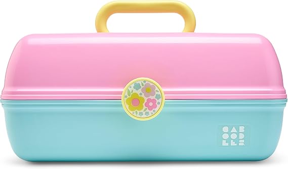 Caboodles On-The-Go Girl Makeup Box, Two-Tone Pink and Light Blue, Hard Plastic Makeup Organizer Box, Built-In Mirror, Secure Latch for Safe Travel, Spacious Storage for Large Items