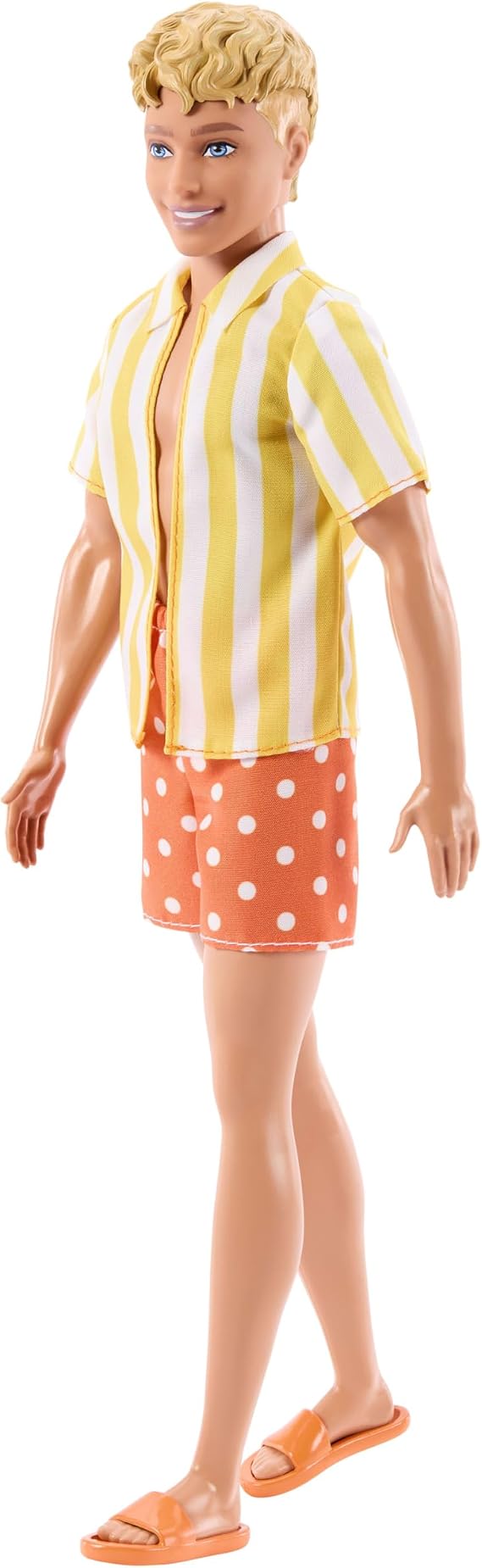 Barbie Fashionistas Style Ken Doll #252 with Blond Hair, Wearing Orange and Yellow Polka-Dot Board Shorts with Yellow and White Striped Shirt, Orange Shoes