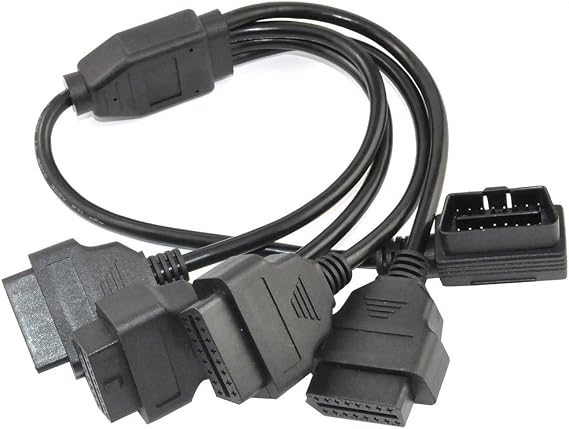 1.64 Feet 50cm OBD II OBD2 16 Pin Right Angle 1 Male Splitter to 4 Female Extension Cable Car Diagnostic Extender Cord Adapter ...