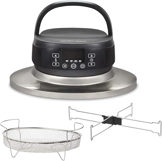 Hamilton Beach Air Fryer Lid, Fits 6 Quart Oval Slow Cooker Crock, With Fry Basket and Tray, Works with Multiple Brands (33602)