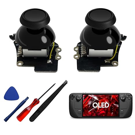 Tighter Hall Effect Joystick for Steam Deck OLED, Electromagnetic Thumbsticks Replacement with Capacitive Touch, Stream Deck Accessories for FPS Games, Pre-Soldered with Joystick Cap (1 Pair)