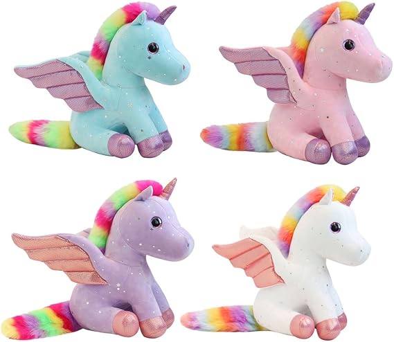 Wings Dragon Plush Toy Wings Unicorn Stuffed Animals Pterosaur Plush Flying Dragon Pillow Flying Uincorn Plushies Gifts for Fans Kids Boys Girls (4pcs,5 Inches)