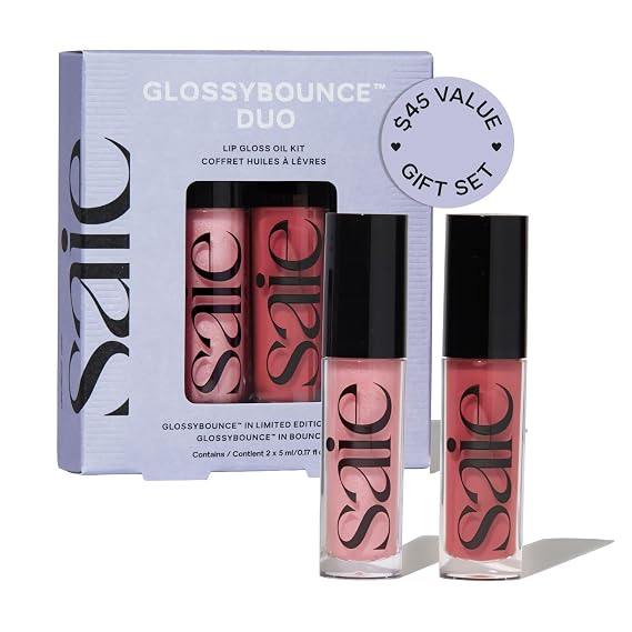 Saie Glossybounce High-Shine Hydrating Lip Gloss Oil - Sheer Tinted Lip Oil with Hyaluronic Acid + Jojoba Oil for Long-Lasting Moisture (.17 oz) (Disco + Bounce)