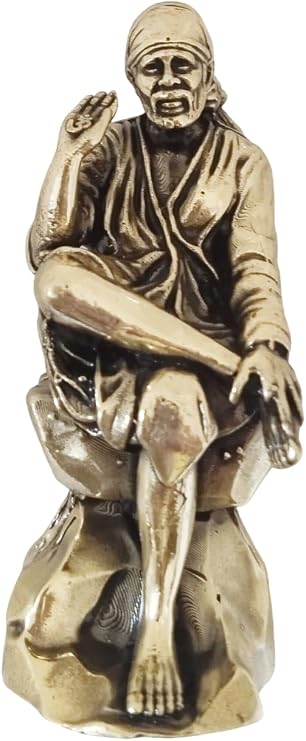 BEXCO Brass Shirdi Sai Baba Idol Murti Height 3" Inch (Approx.) | Antique Gold Finish Religious Statue for Home Temple Decor, Pooja & Gifting