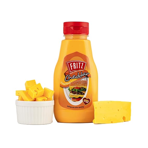 FRITZ Cheddar Cheese Sauce for Hot Dogs, Burgers, Nachos, Fries & Snacks | Creamy cheddar flavor that adds a rich finish to loaded hot dogs, fries and favorite recipes.