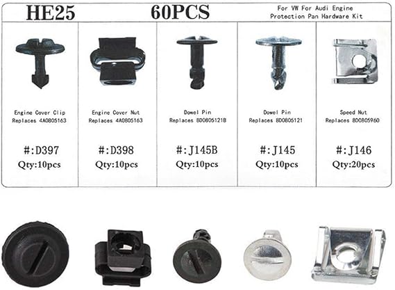 60Pcs HE25 Auto Bumper Fastener Hole Rivet Retainer Push Engine Cover Car Door Trim Panel Clip Fasteners with Single Layer Plastic Box