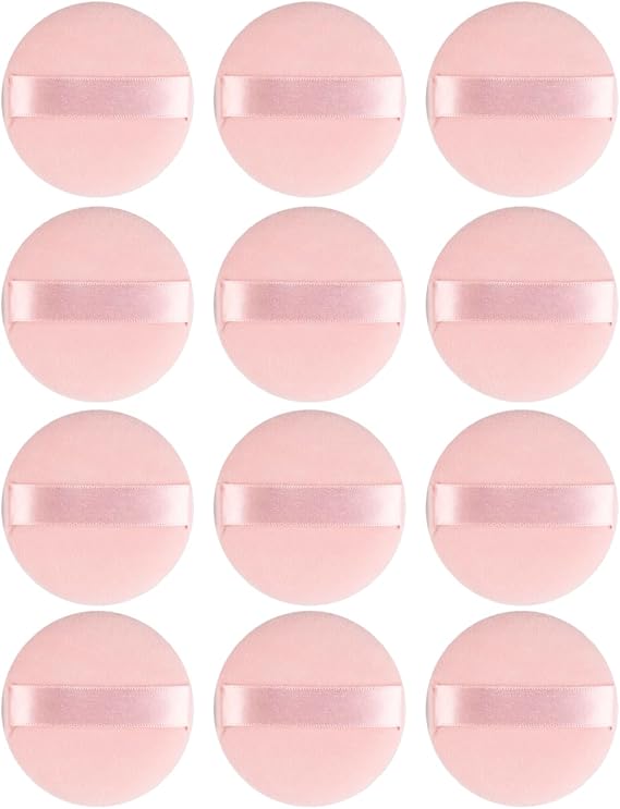 FADETTE Powder Pact Soft Microfiber Powder Puff 12 Pcs - Powder Puff Makeup Sponges for Powder Beauty Gifts for Women Beauty Blender Sponge (Big) (Pink)