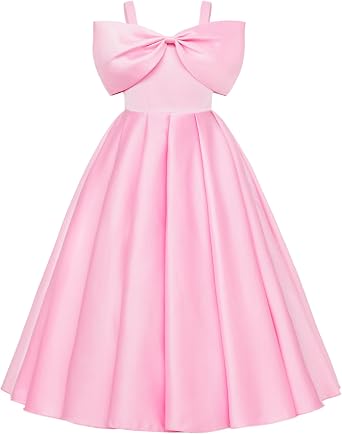Uhnice Flower Girl Dress Elegant Off Shoulder Formal Gown with Removable Bow Ankle Length for Wedding Birthday Party
