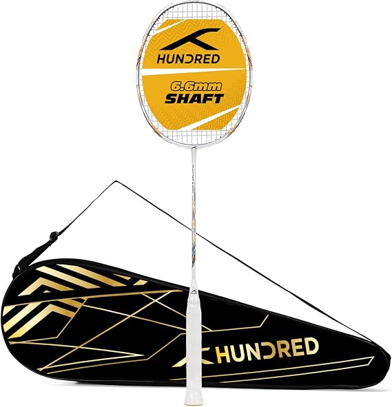 HUNDRED Flutter S Zoom Carbon Fibre Strung Badminton Racket with Full Racket Cover (White/Black) | for Intermediate Players | 78 Grams | Maximum String Tension - 32lbs