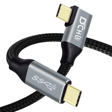DCHAV 1.5ft 90 Degree USB C Cable 100W 4K Video Output Fast Charging 10Gbps Data Transfer 3.1 Gen 2 PD 20V 5A Nylon Braided Type C to Type C Monitor Cord Charge Phone Tablet Laptop Computer