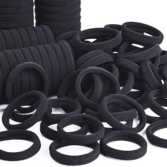 J-MEE Hair Bands 100PCS Seamless Cotton Ponytail Holders Scrunchies Hair Accessories for Thick Hair (black)