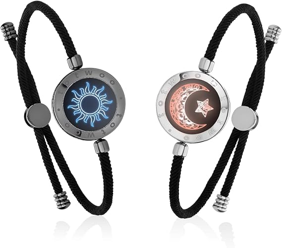 TOTWOO Smart Partner Bracelets for Long Distance Relationships with App Controlled 1:1 Bluetooth Pairing - Romantic Gift with Lights & Touch Vibration, Made of 316 Stainless Steel