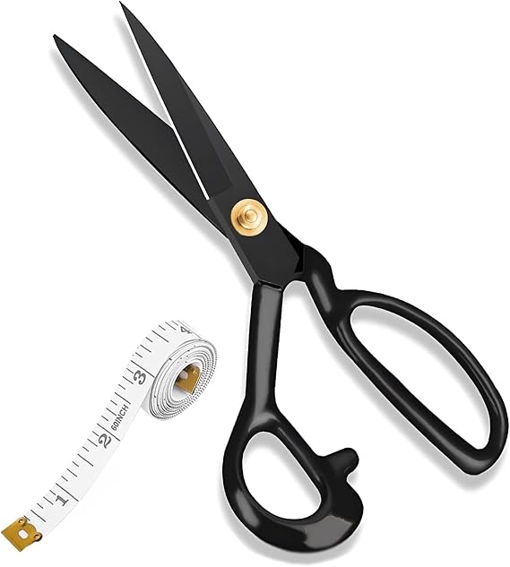 Fabric Sewing Scissors 10 Inch Heavy Duty Tailor Shears Professional | 10 Inch Professional High Carbon Steel Sewing Scissors with Sharp Blades and Rubber Handle for Fabric and Leather Cutting