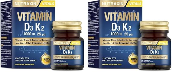 Nutraxin D3K2 120 Tablet - 1000 Iu D3 Vitamini, 25 Mcg K2 Vitamini (2 paketi)