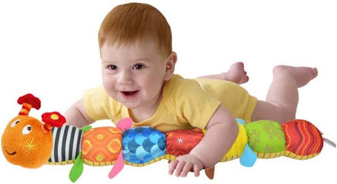 Musical Caterpillar Stuffed Toy Rattle Interactive Multicolored Infant Cuddly Baby Toy with Ruler Design Bells Educational Toddler Plush Toy for Newborn, Boys, Girls and Over 3 Month