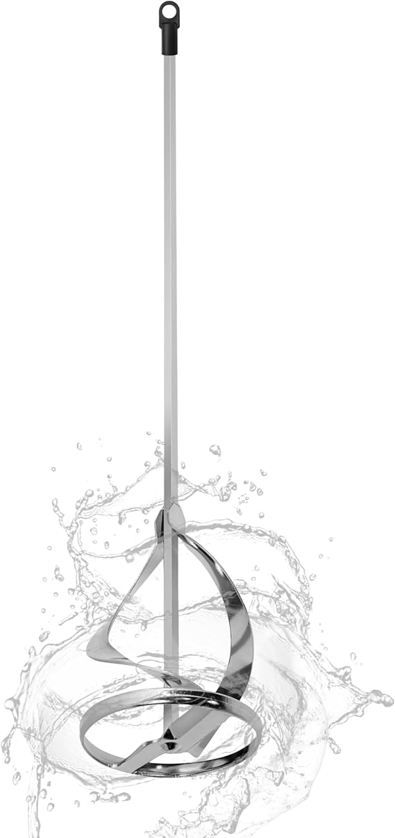 CHILI Tools Drywall Mixer, Paint Mixer for Drill, Drill Mixer Attachment in 1 to 5 gallon buckets, fits all standard drills, Dia. 3-1/8 Inch (80mm) / 15-3/4 Inch Length (Nickel Plated), Made In Taiwan