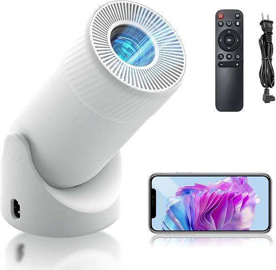 AOC Mini Projector with WiFi and Bluetooth, Smart Projector Full HD 4K Support with 180 Rotation Adjustment, 220 ANSI,8000 Lumens,Vertical Auto Keystone Correction, Short Throw Projector for Phone