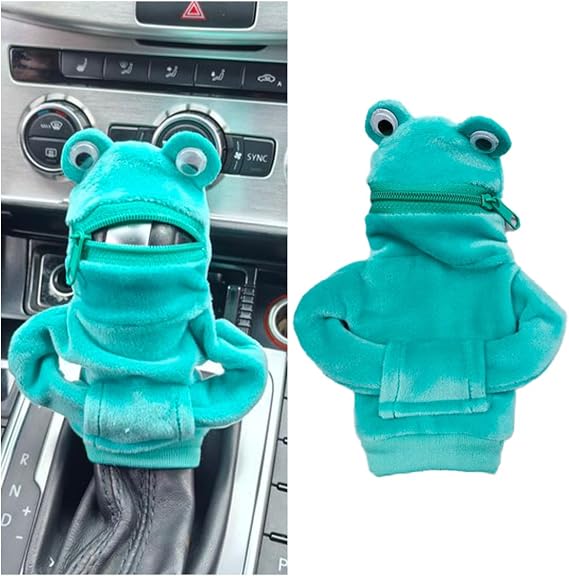 Mini Frog Gear Stick Car Shifter Hoodie, Gear Shift Cover Funny Gearshift Sweater, Gear Shift Knob Hoodie Protector, Cute Gadgets Car Interior Accessories and Decorations (Green Frog)