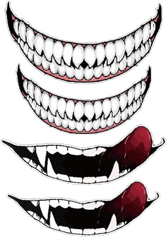 Helmet Decorative Decals,Smile Stickers Teeth Car Stickers, Mouth Teeth Vinyl Reflective Decals-4 Pieces