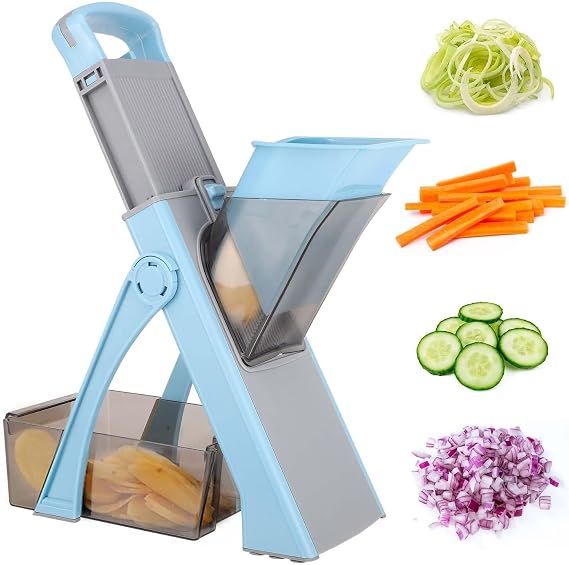 Safe Mandoline Vegetable Slicer Adjustable Vegetable Chopper Mandolin Multifunction Potato Slicer with 4 Modes Dicer, Julienne Kitchen Chopping Artifact (SkyBlue)