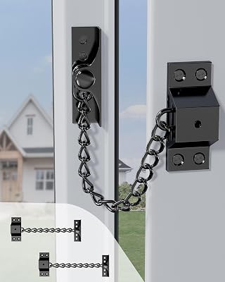 2 Pack Window Chain Lock, Stainless Steel Window Restrictor Home Hardware, Safety Security Chain Lock for Open Window, Anti-Theft Prevent Pet Escaping, Black